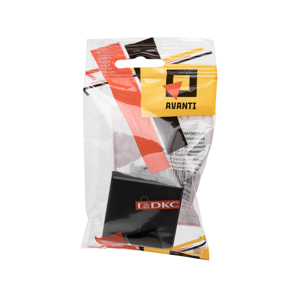 Выключатель двухполюсный одноклавишный модульный, "Avanti", "Черный квадрат", 2 модуля