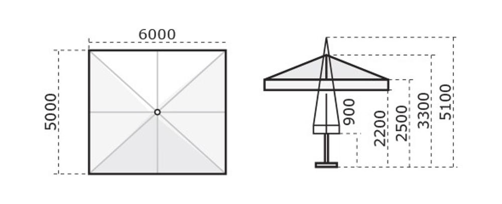 Зонт профессиональный телескопический 5х6 м Scolaro Capri Dark, антрацит, слоновая кость