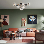 Люстра потолочная 6х60Вт E27, металл/стекло/дерево, черный/дерево, дымчатый плафон