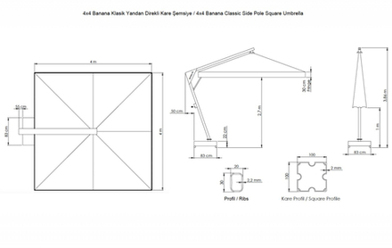 Зонт профессиональный THEUMBRELA SEMSIYE EVI Banana, 4х4 м, бежевый