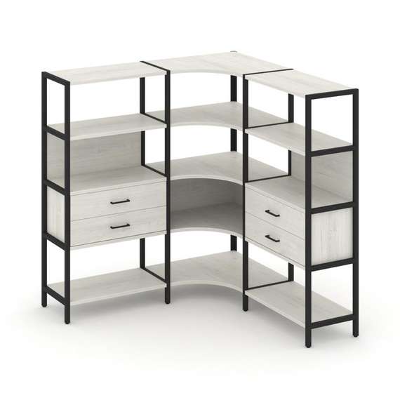 Shelf System Трехсекционный угловой стеллаж четырехярусный с ящиками SN.STMU-431 Дуб Наварра/Металл