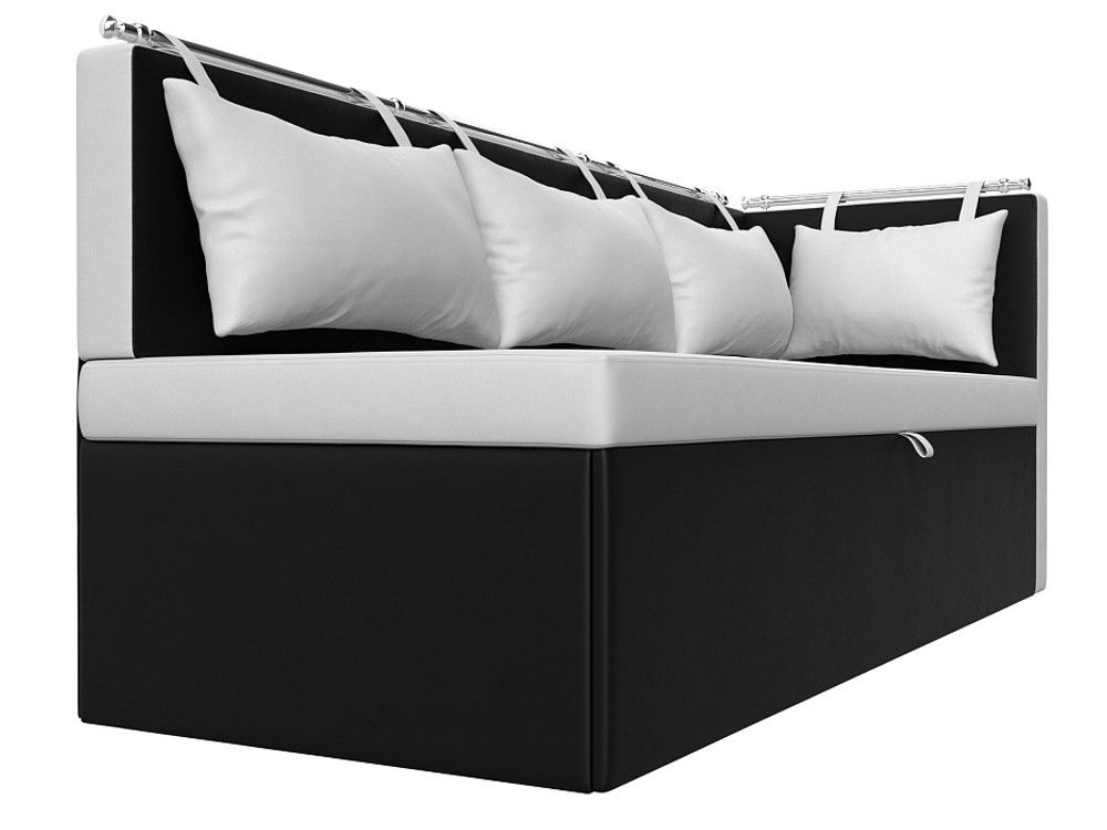 Диван кухонный прямой Метро с углом справа, Белый\Черный, Экокожа, 28573