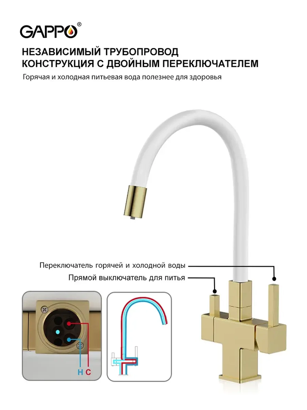 Смеситель для кухни с подключением к фильтру Gappo G4395-33