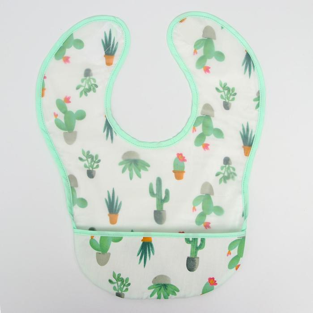 5553820 Нагрудник детский непромокаемый, с карманом «Кактусы», цвет зелёный