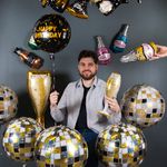 Шар с клапаном (14"/36 см) Мини-фигура, Бутылка Шампанское, Золото