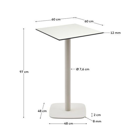 Высокий садовый столик Dina белый на белом металлическом основании 60 x 60 x 96 см