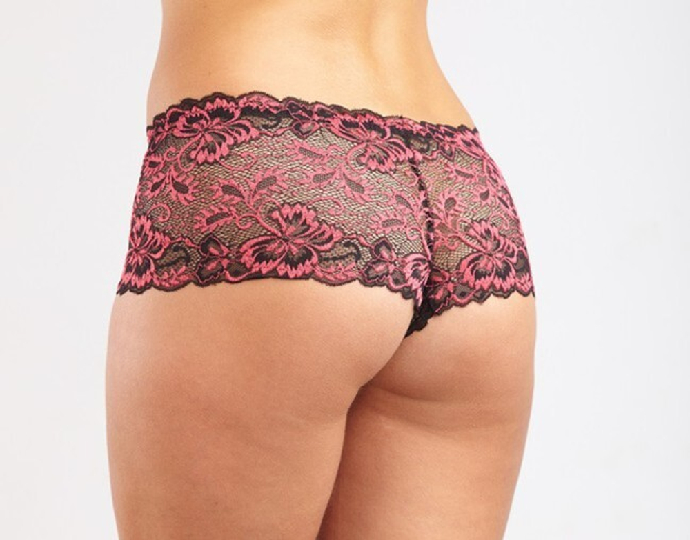 Черно-малиновые кружевные шортики, (42) (Цвет: черный, малиновый)
