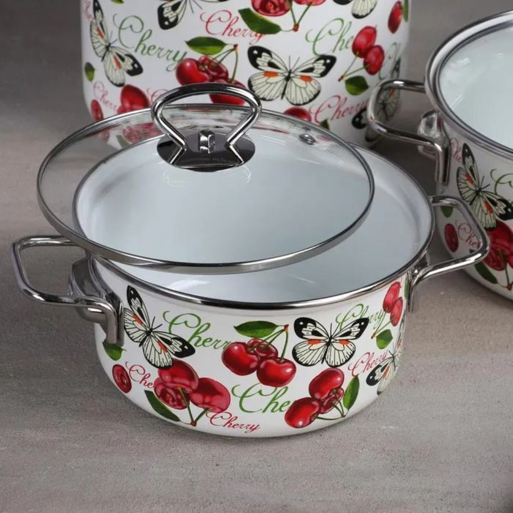 Набор эмалированной посуды 6 пр, кастрюли 1.9,2.5,5 л, Керчь, Черешенка-5-1-Элит