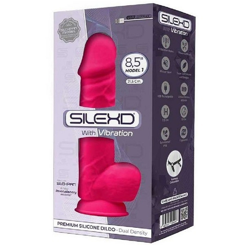 Ярко-розовый вибратор-реалистик 21,5см с мошонкой на присоске SilexD Premium Silicone Vibration 8,5" Model 1