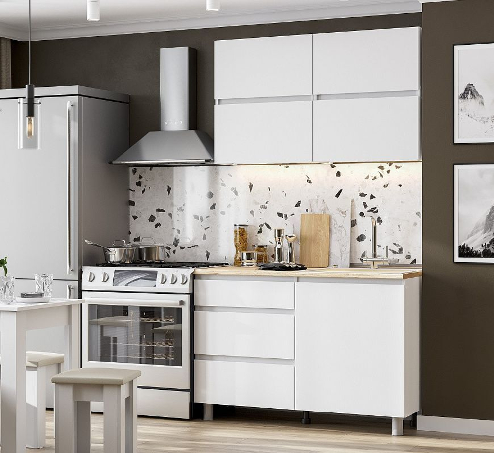 Кухонный гарнитур 2м модульный Белый текстурный/Тростник,200х215 см токио Астрид-Мебель