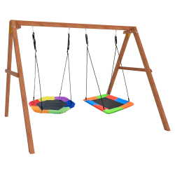 Деревянные качели с гнездом Гексагон и разноцветным гнездом Лодка