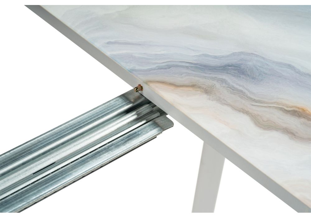 Стеклянный стол Кловис 100(140)х100х76 кианит / белый