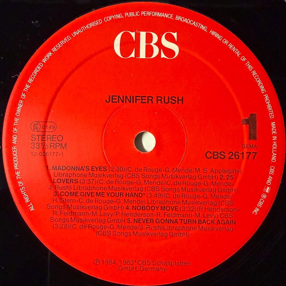 Jennifer Rush ‎– Jennifer Rush (Голландия 1984г.)