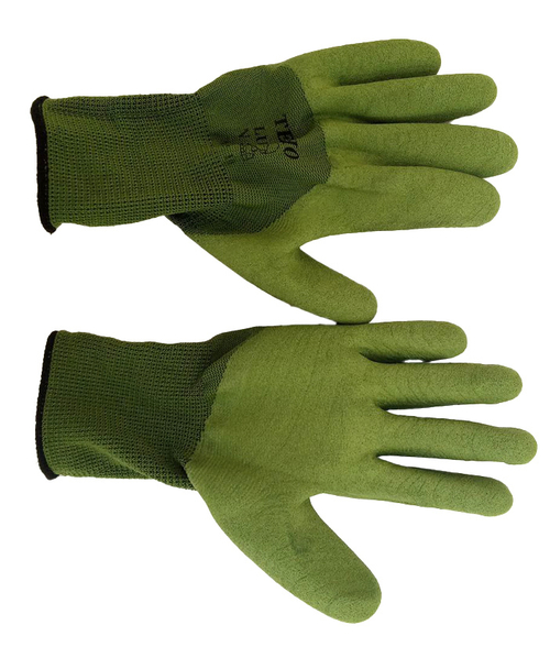 Перчатки нейлоновые Хаки ВЗЗ с вспененным латексным покрытием (уп-12шт)