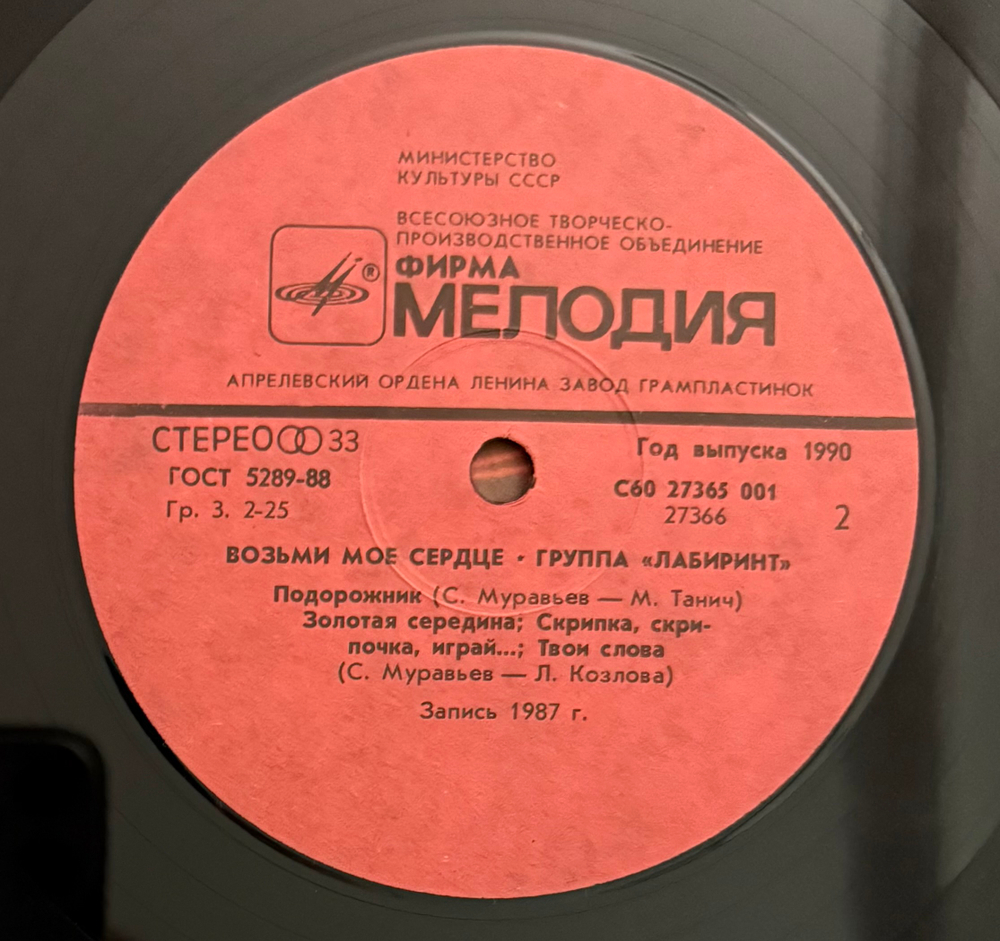 Виниловая пластинка Сборник Лабиринт – Возьми Моё Сердце (Мелодия) LP