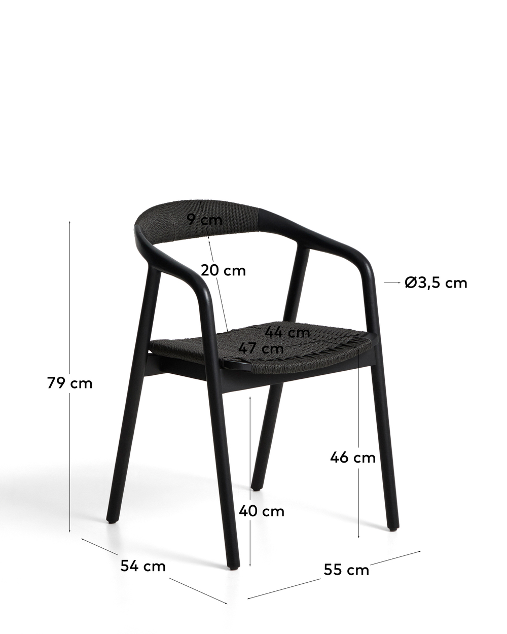 Уличный стул Derile из массива дуба и веревки в черной отделке