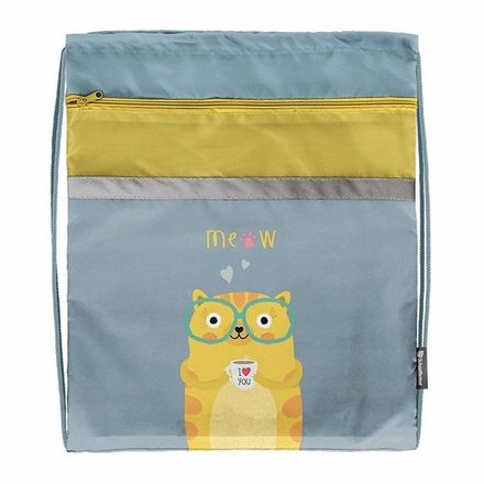 Мешок для обуви 1 отделение, Schoolformat Clever Cat 49х41см, светов.лента, карман на молнии