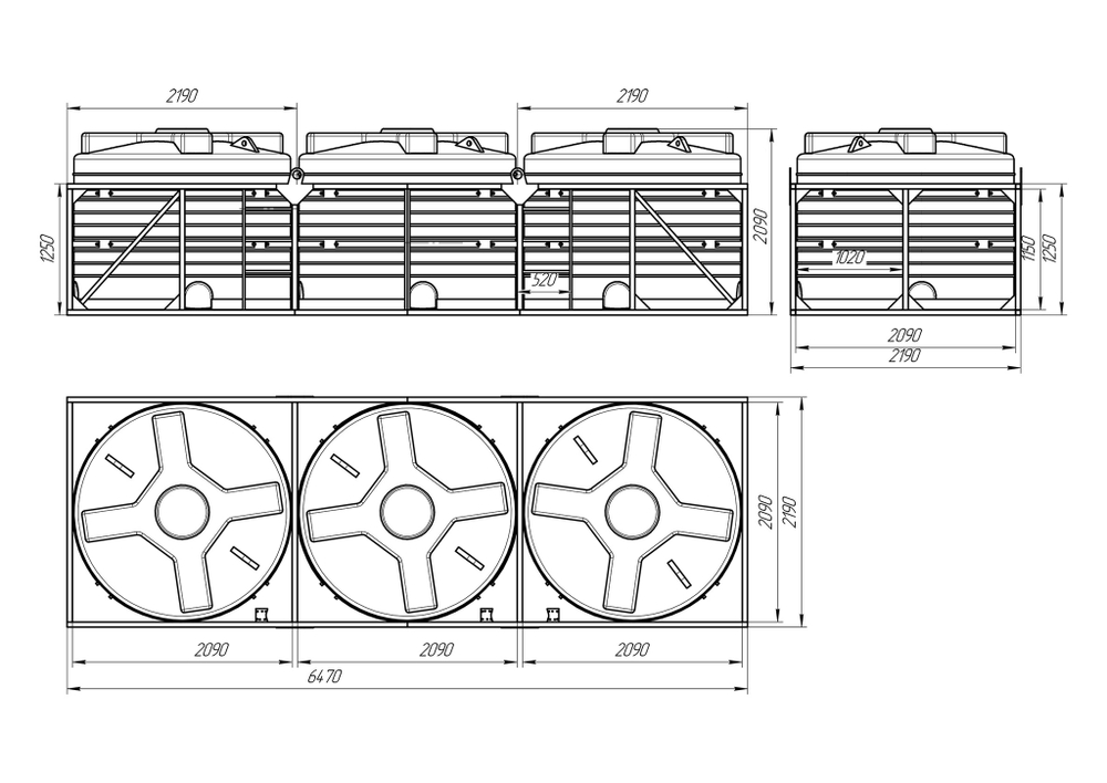 Кассет 3*6000л КАС Политим 18000 л.(6470x2190x2090см;красный) - арт.560824