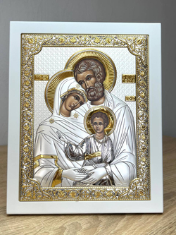 Св. Семейство, икона прямоугольная с рамкой, белое дерево 185х235