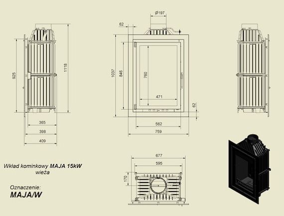 Топка каминная MAJA WIEZA (15 кВт)