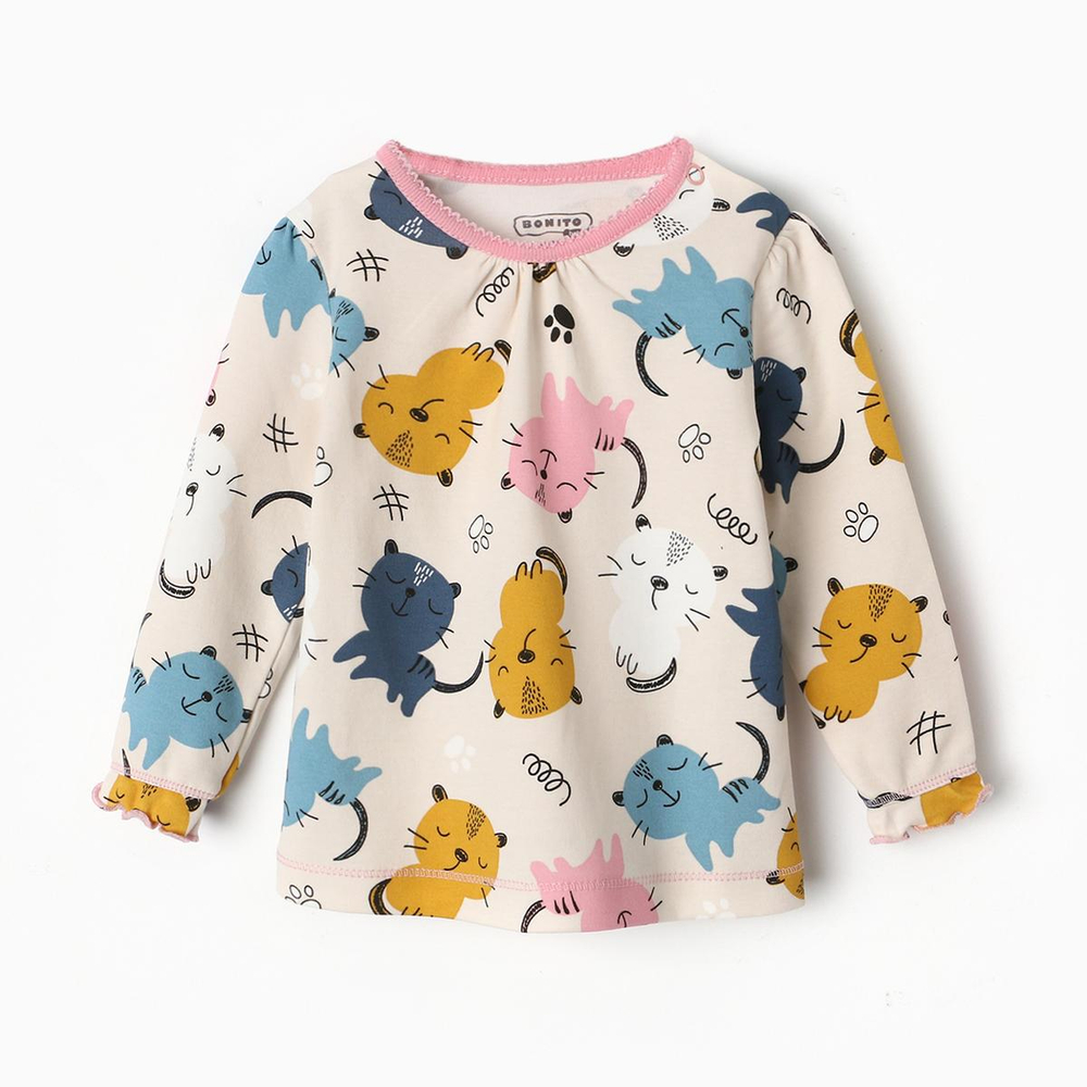 Джемпер (Лонгслив) детский, цвет кремовый/котята, р. 80 9926904 (BONITO)