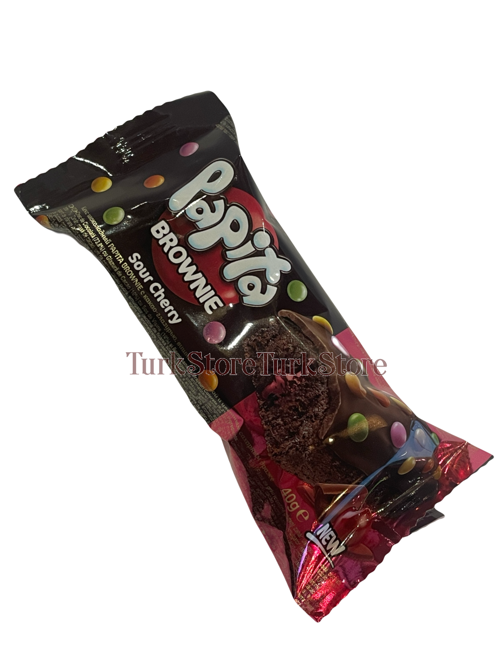 Кекс шоколадный PAPITA BROWNIE с какао-глазурью, кислой вишневой начинкой и цветным драже 40 гр