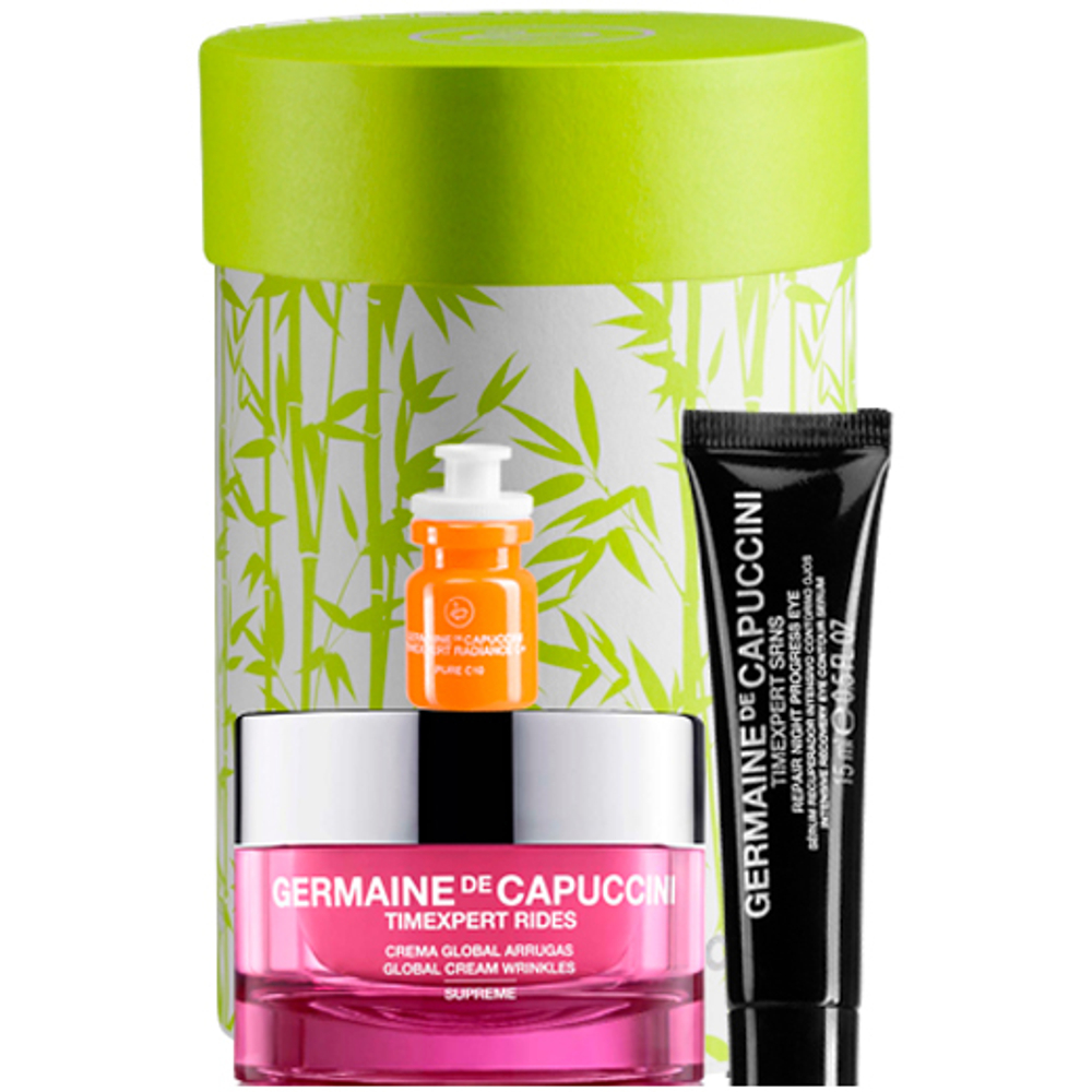 Germaine de Capuccini Набор для очень сухой кожи. Крем с эффектом ботокса TimExpert Rides Supreme 50ml, Сыворотка для век восстанавливающая  TimExpert SRNS 15ml, Эмульсия антиоксидантная концентрированная с витаминами С, E и феруловой кислотой "Pure C10" 1 ml.