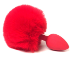 Красная анальная пробка размера S с пушистым хвостиком зайки (Цвет: красный)