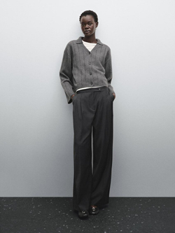 Massimo Dutti Кардиган из трикотажа с воротником поло, серый