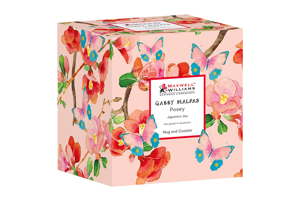 Кружка с подставкой 400мл Maxwell&Williams Камелии на розовом