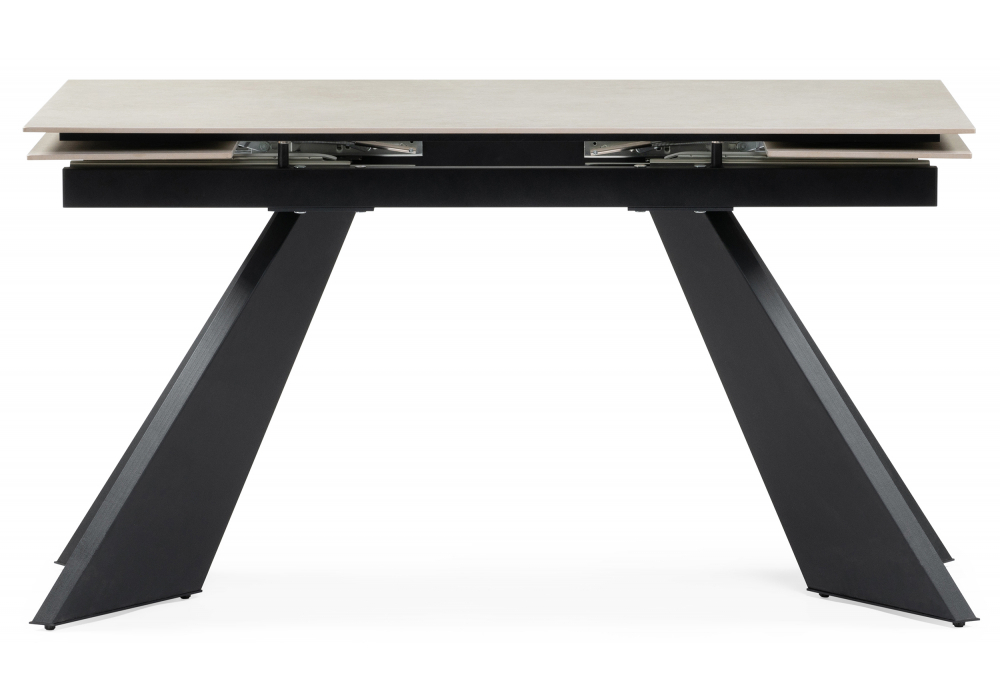 Керамический стол Woodville Ливи 140(200)х80х78 creto forever beige, черный, ножки черные