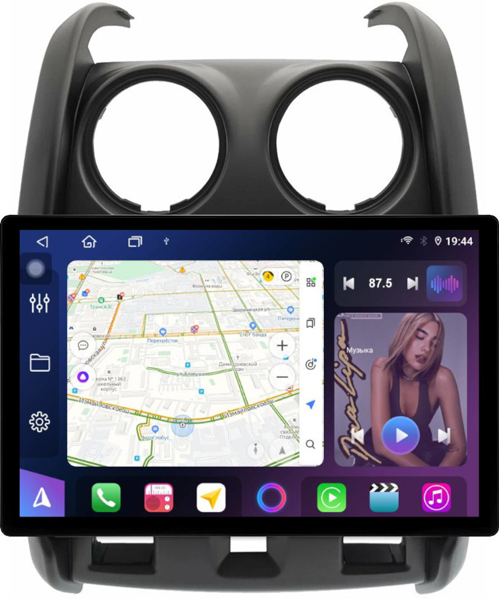 Магнитола для Renault Duster 1 2015-2020, Lada Largus 2021+ (без мультируля, рамка большая матовая) - FarCar BX877 монитор 13" 2K QLED на Android 13, TS10, 6+128, CarPlay, 4G SIM-слот