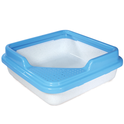 Туалет для кошек квадратный с бортом "куб", белый мрамор/голубой, 435*435*145мм, серия hygiene, triol