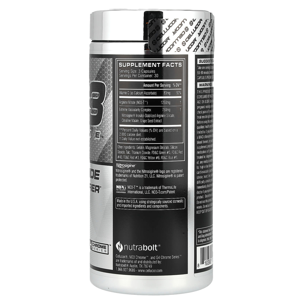 C4 / Cellucor, NO3 Chrome, усилитель тренировок с оксидом азота, 90 капсул