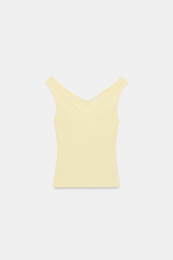 ZARA ФУТБОЛКА С ОТКРЫТЫМИ ПЛЕЧАМИ, ПАСТЕЛЬНО-ЖЕЛТЫЙ