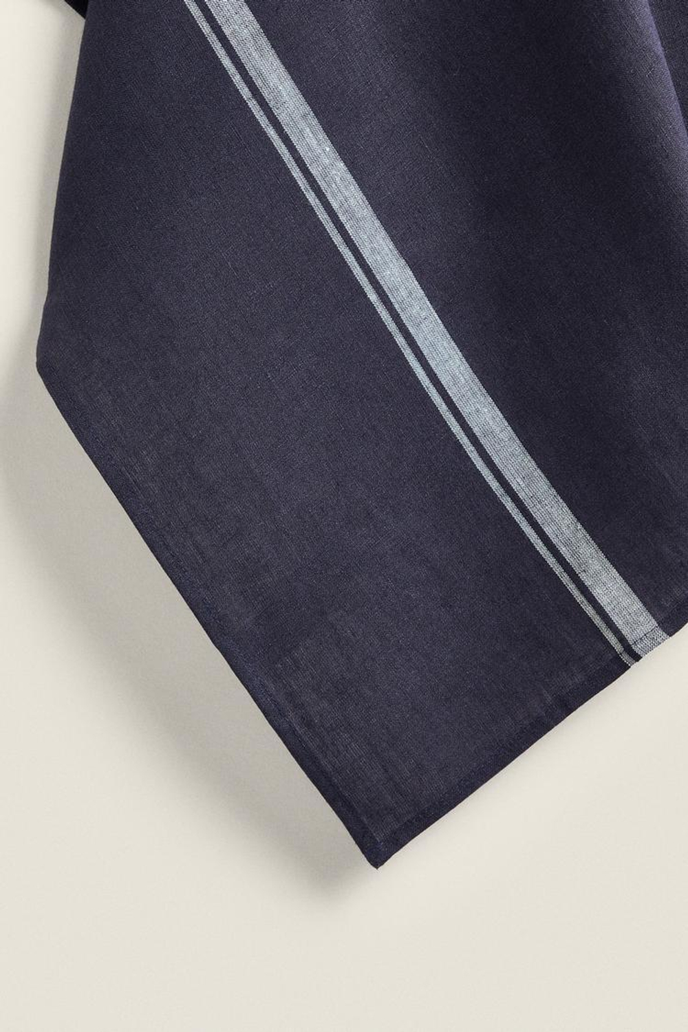 ZARA HOME ПОЛОСАТОЕ ЛЬНЯНОЕ ПОЛОТЕНЦЕ, СИНИЙ