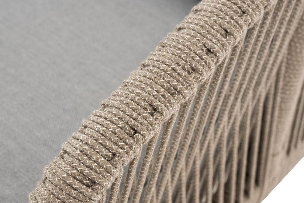 "Канны" диван 2-местный плетеный из роупа, каркас алюминий светло-серый (RAL7035) муар, роуп серый меланж круглый, ткань светло-серая