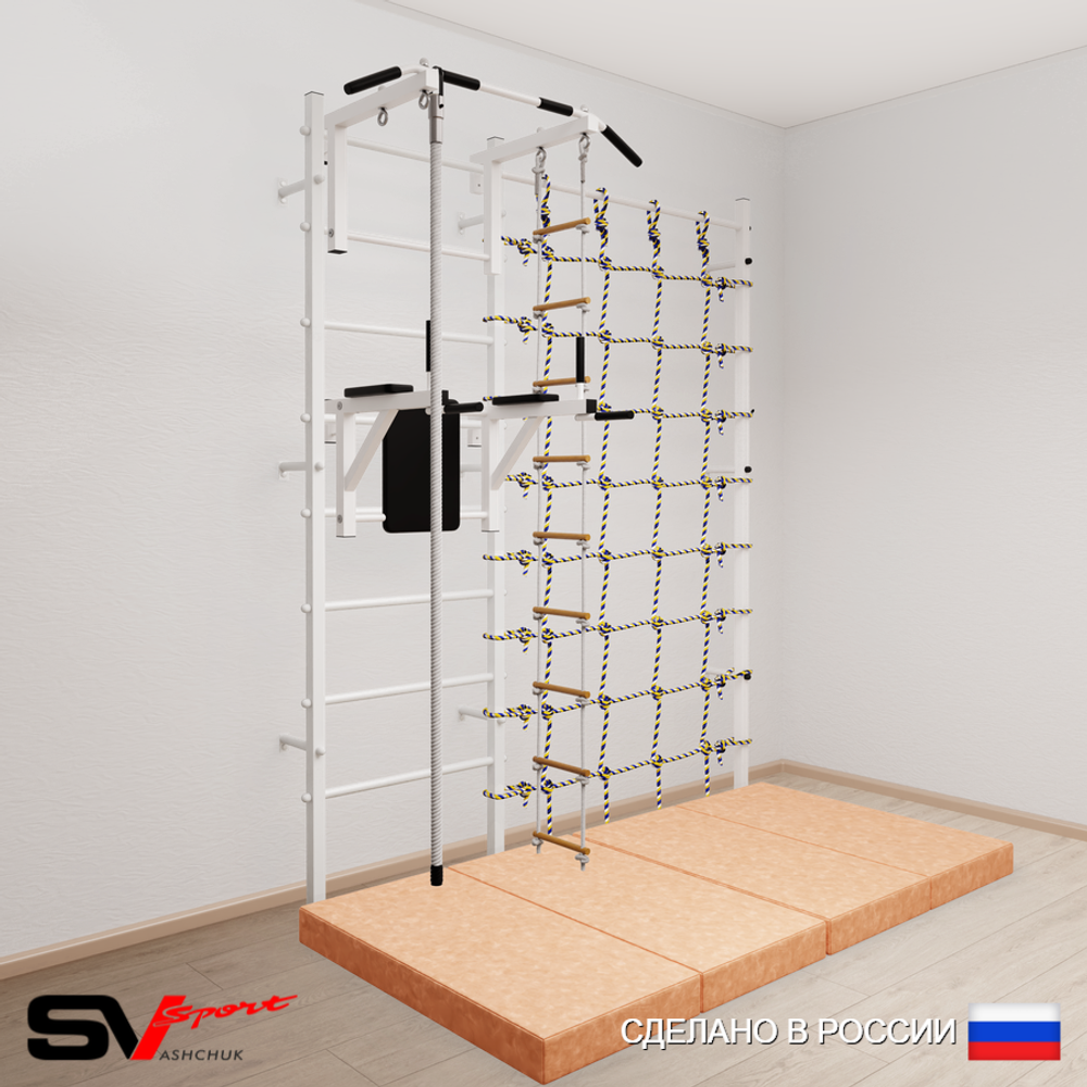 Шведская стенка Sv Sport 57540 (Турник стандарт/Брусья/Канат/Лестница/Мат 2м/Канатный лаз)