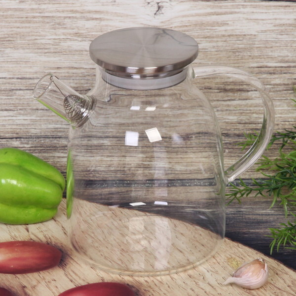 Чайник заварочный стеклянный 1800мл «Хай-Тек» с металлической крышкой, круглая ручка