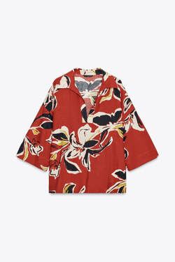 ZARA РУБАШКА С ЦВЕТОЧНЫМ ПРИНТОМ И ЛЬНОМ, РАЗНОЦВЕТНЫЙ