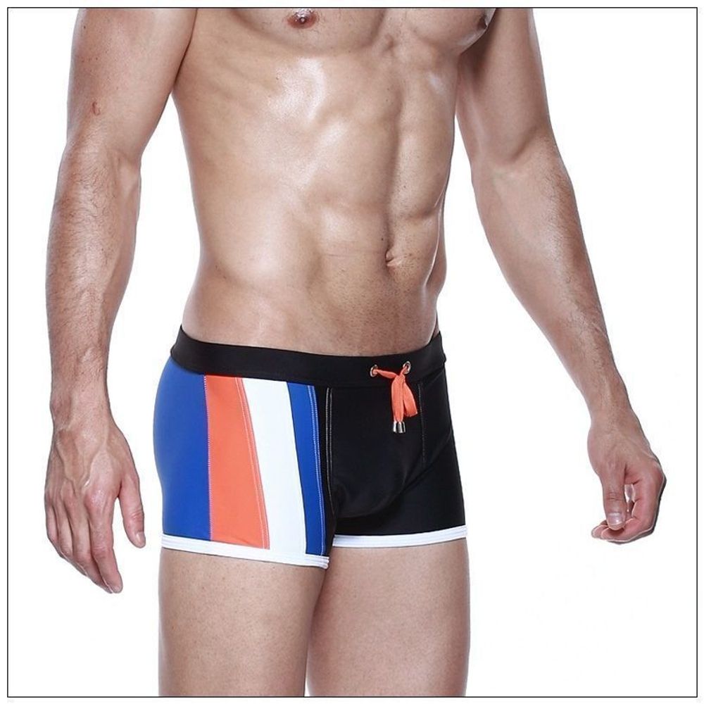 Мужские плавки боксеры черные с синим Seobean Surf Swim Boxers