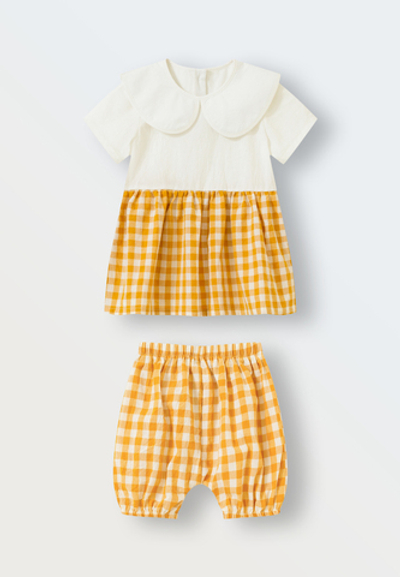 Комплект платье и блумеры "Summer set" (клетка горчица)