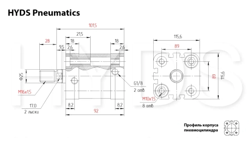 ADN-100-25-A-P-A Пневмоцилиндр