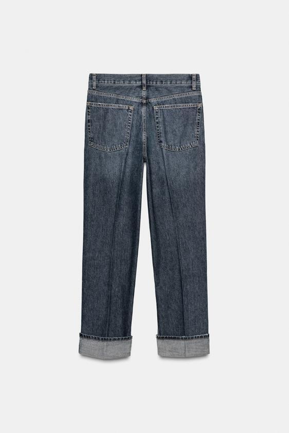 ZARA ПРЯМЫЕ ДЖИНСЫ FOLDED СО СРЕДНЕЙ ПОСАДКОЙ, МОРСКОЙ СИНИЙ