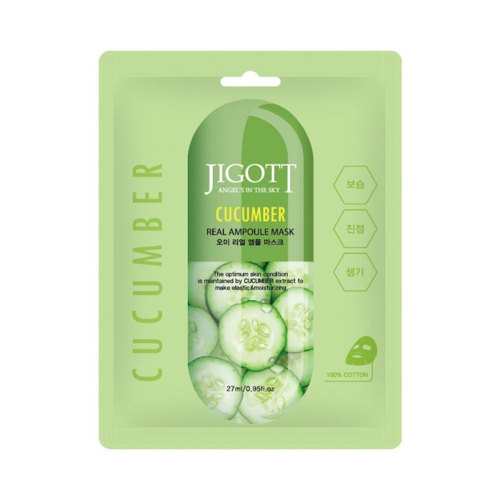 Маска для лица Jigott Cucumber Real Ampoule Mask тканевая Огурец 27 мл