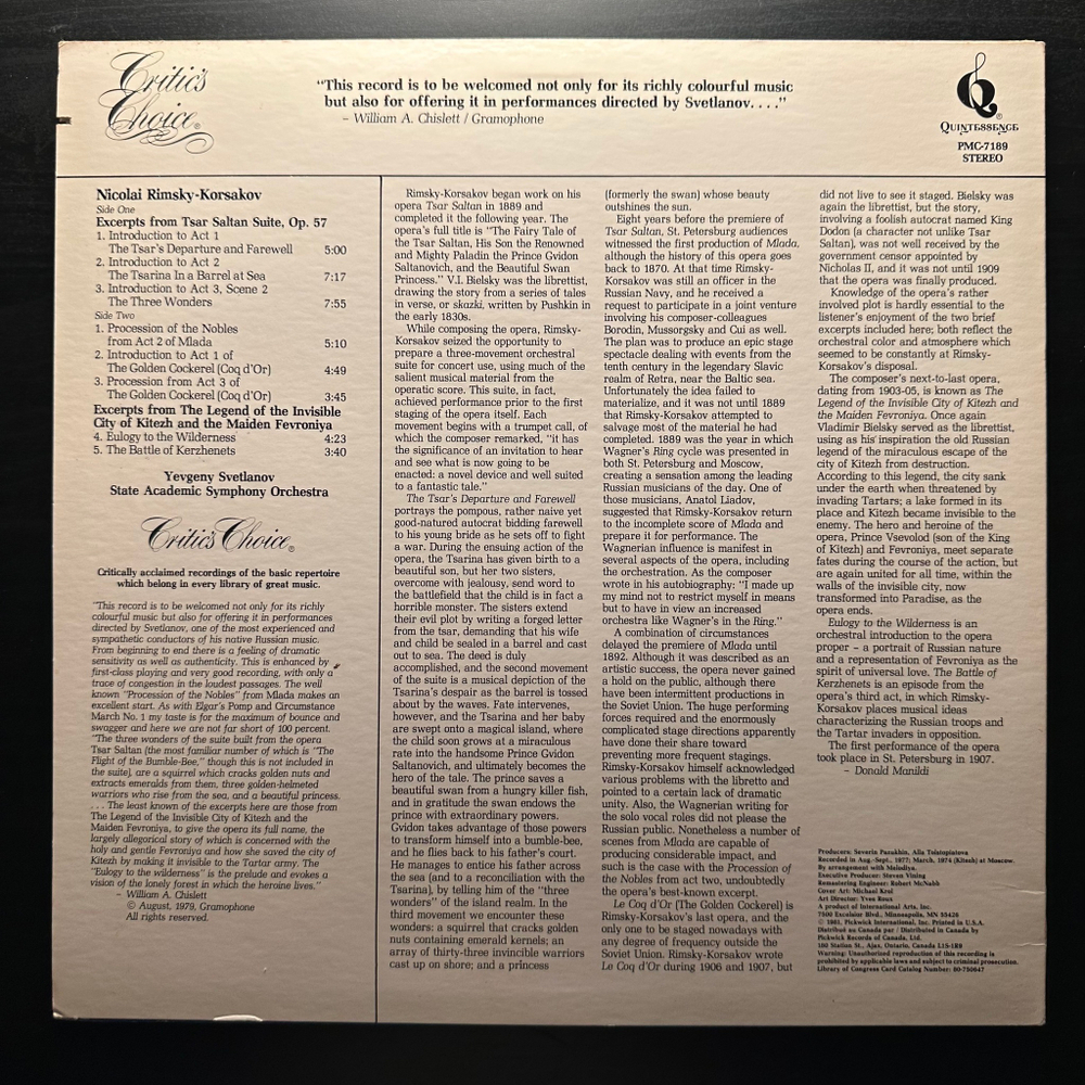 Римский-Корсаков - Оркестровые произведения (США 1981г.)