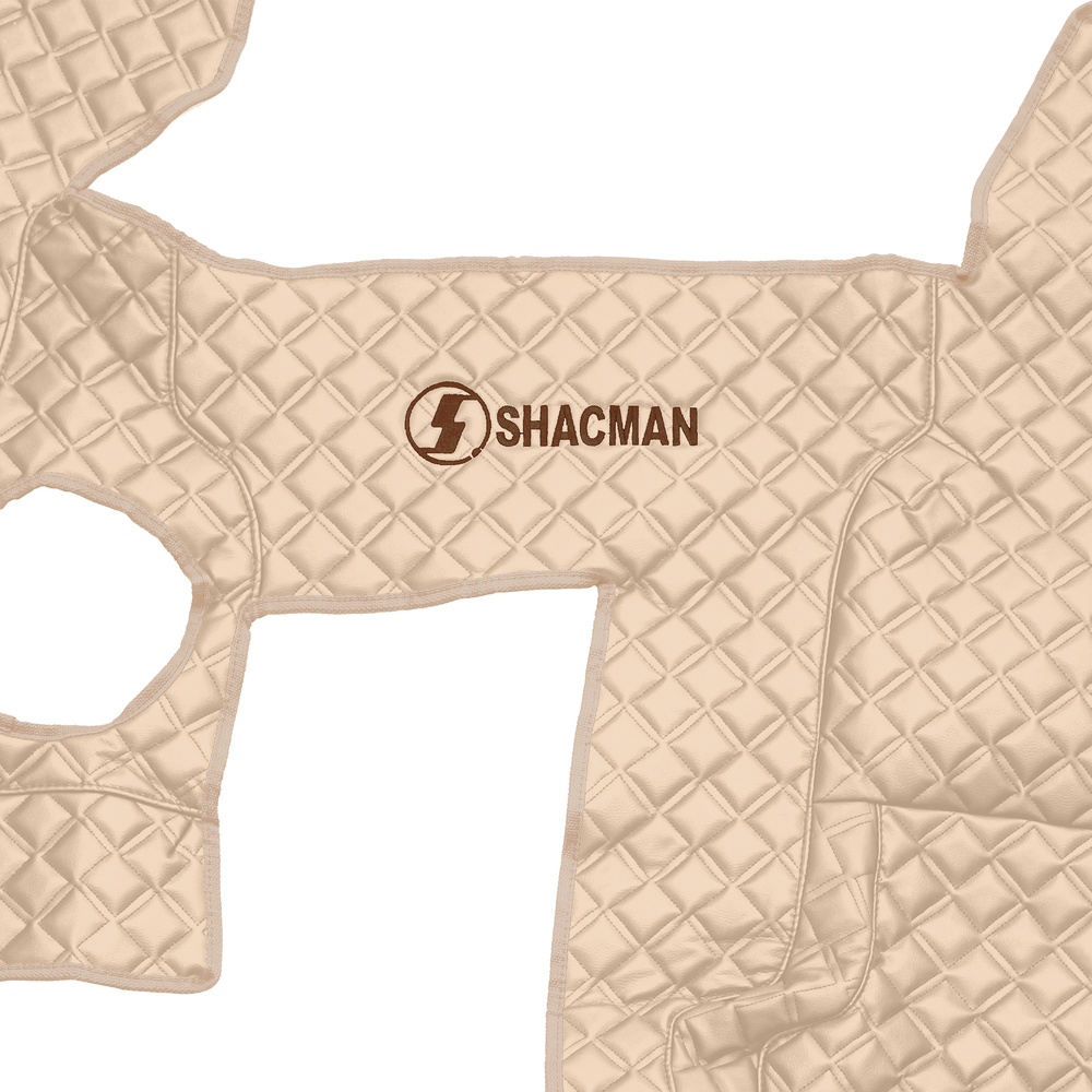 Ковры SHACMAN F3000 (экокожа, бежевый, бежевый кант, коричневая вышивка)