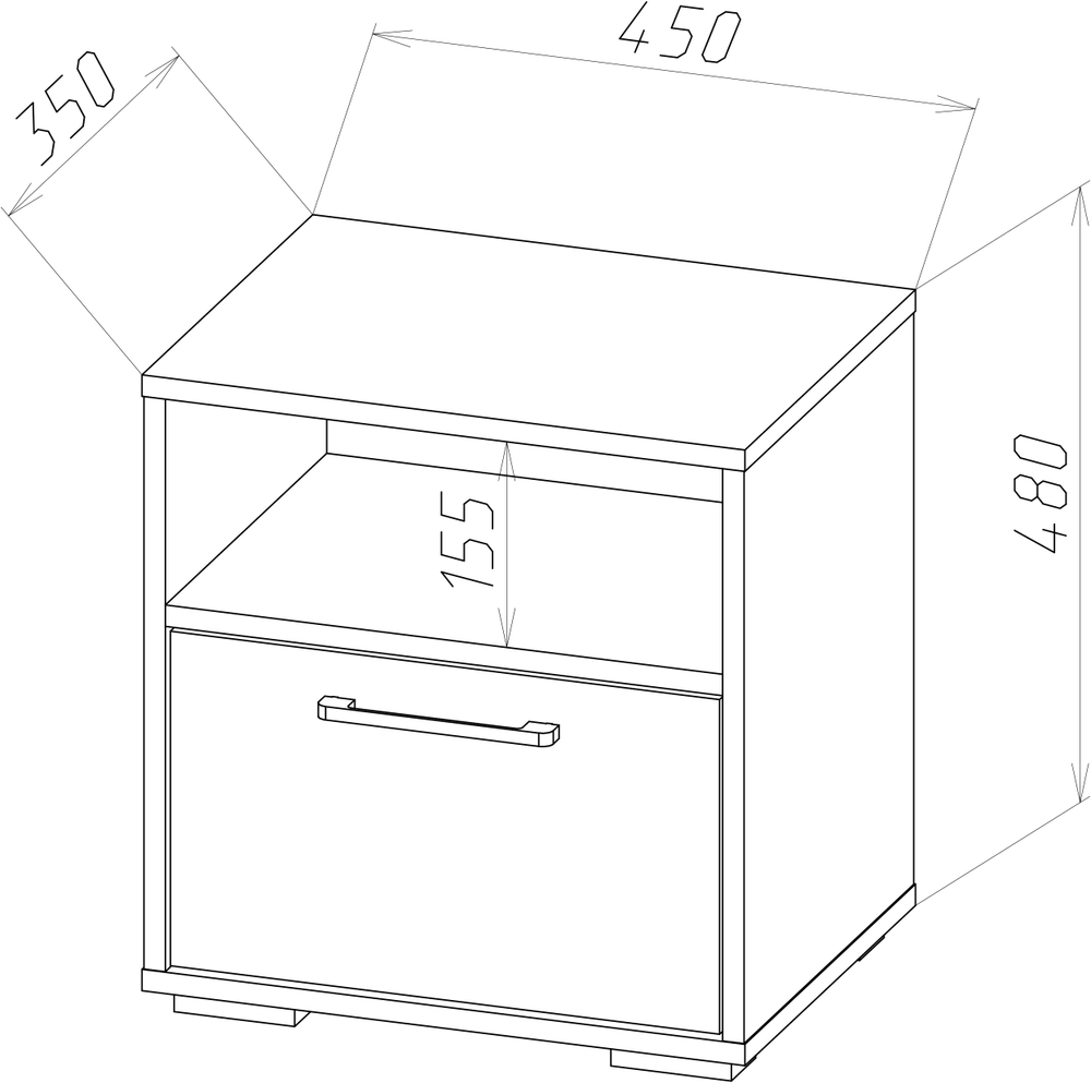 Прикроватная тумба DIWO Кострома 45x48х35 см дуб вотан, антрацит, ручка черная