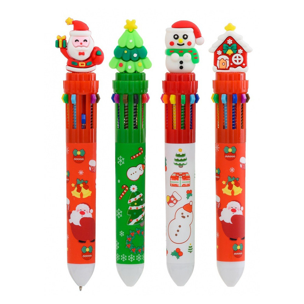 Ручка шариковая, автоматическая, 10в1, Basir, серия "Новогодние", 10-ти цветная, с резиновой фигуркой, 36 шт