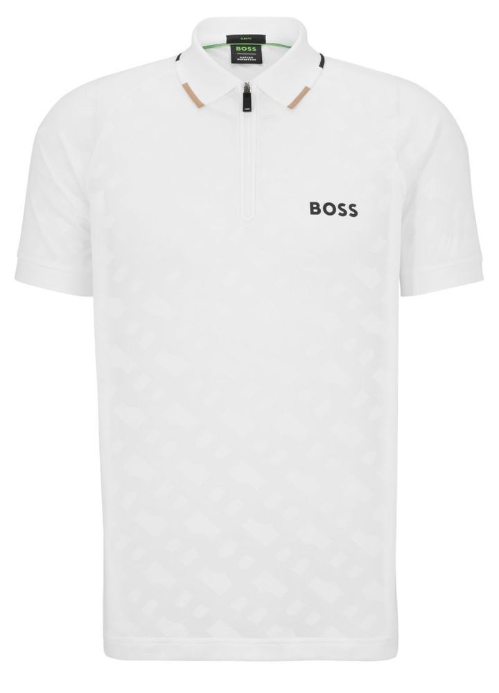 Мужское поло теннисное BOSS x Matteo Berrettini Slim-fit Monogrammed Polo Shirt - white